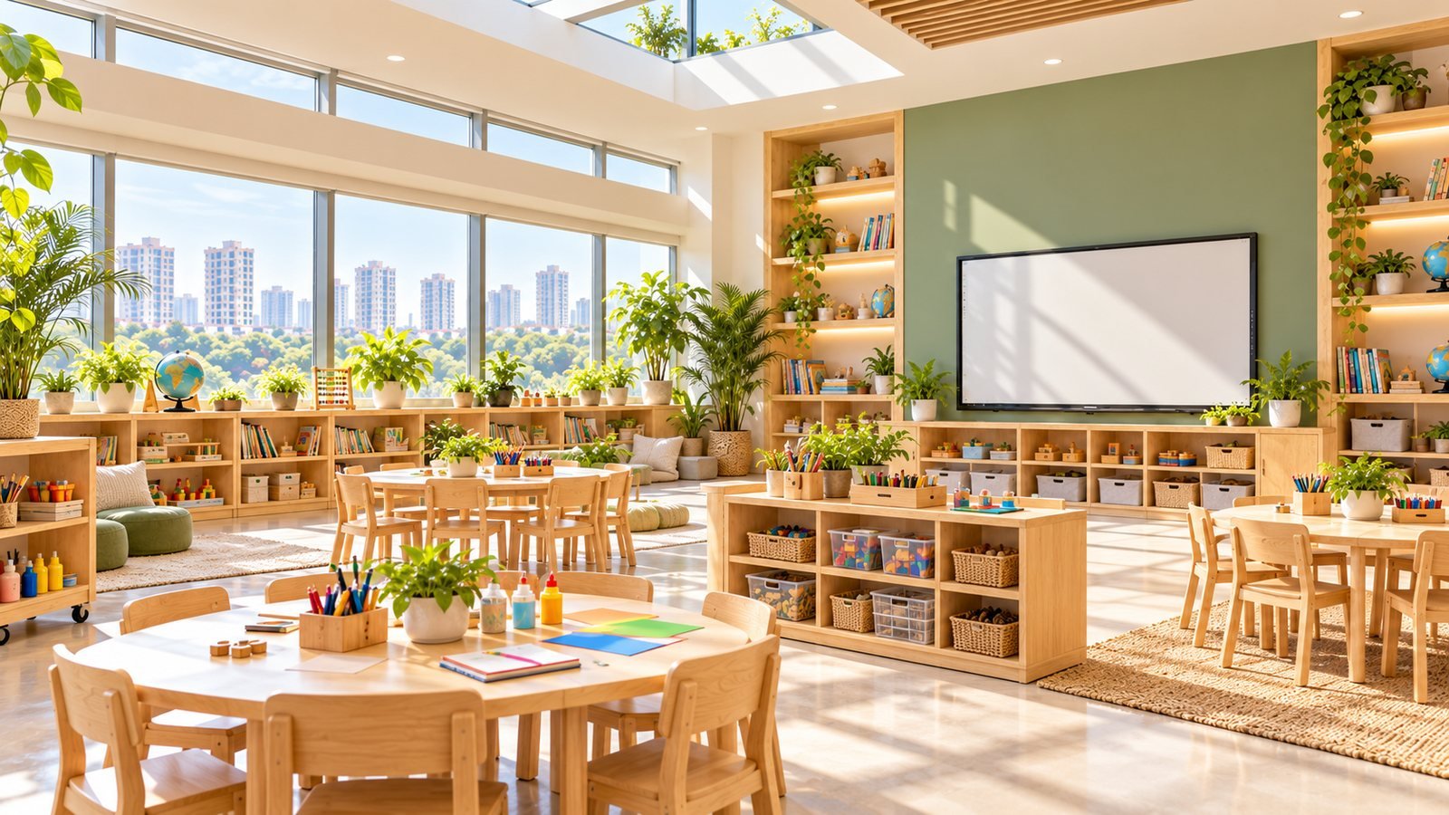 The Andheri East classroom: a double-height room with a skylight