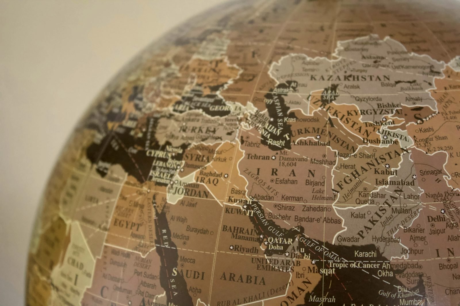 A globe turned to show India and the Indian Ocean